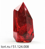 Large faceted red crystal standing on white background. Стоковое AI-изображение, AI-художник Иван Рябоконь / Фотобанк Лори