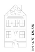 Rasterized copy coloring page medieval house isolated on white background, cutout ready. Стоковая иллюстрация, иллюстратор Елена  Попкова / Фотобанк Лори