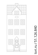 Rasterized copy coloring page medieval house isolated on white background, cutout ready. Стоковая иллюстрация, иллюстратор Елена  Попкова / Фотобанк Лори