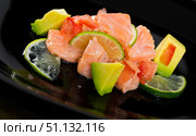 Salmon ceviche with avocado and lime. Стоковое фото, фотограф Яков Филимонов / Фотобанк Лори