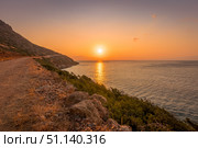 Dawn on the island of Crete near Spinalonga on a summer. (2019 год). Стоковое фото, фотограф Емельянов Евгений Викторович / Фотобанк Лори