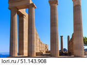 Acropolis in Lindos and Vliha bay. Rhodes. (2017 год). Стоковое фото, фотограф Емельянов Евгений Викторович / Фотобанк Лори