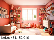 Interior of modern pink room with pink sofa. Стоковое AI-изображение, AI-художник Дмитрий Нечаев / Фотобанк Лори