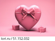 Pink gift box with bow in the shape of a heart. Стоковое AI-изображение, AI-художник Дмитрий Нечаев / Фотобанк Лори