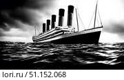 Black and white image of a cruise ship floating in the sea. Стоковое AI-изображение, AI-художник Дмитрий Нечаев / Фотобанк Лори