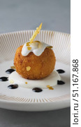 Crispy golden arancini nestled on smooth yogurt, balsamic glaze glistening, delicate gold leaf accenting refined italian appetizer craftsmanship. Стоковое AI-видео, аниматор Юрий Поздников / Фотобанк Лори