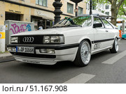 BERLIN - MAY 10, 2025: The compact executive car Audi 80 Quattro, 1980s. Front view. Classic Days Berlin. Редакционное фото, фотограф Sergey Kohl / Фотобанк Лори