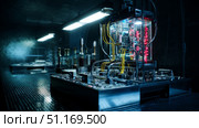 Advanced Technology Visualization: processor microchip starting artificial intelligence digitalization of neural networking and Cloud Computing. Digital lines move data, quantum computer interior, glowing qubits, hyper-detailed futuristic tech. Стоковое AI-изображение, AI-художник ALLA YURTAYEVA / Фотобанк Лори