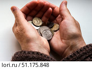 Woman's hands holding russian coins. Стоковое фото, фотограф Denis Vostrikov / Фотобанк Лори