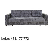 Gray sofa with velor fabric pillows isolated on a white background. Cushioned furniture. Стоковое фото, фотограф Лазаренко Светлана / Фотобанк Лори