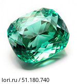 Green Beryl Gemstone on White Background. Generative AI. Стоковое AI-изображение, AI-художник Roman Zavorotny / Фотобанк Лори