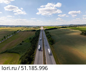 Highway d1 crossing the Czech countryside near Stranecka Zhor in Vysocina region. Стоковое фото, фотограф Данил Руденко / Фотобанк Лори