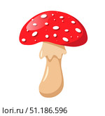 Fly Agaric Mushroom in Flat Style isolated on white background. Mushroom with Red Caps with White Spots. Fly Agaric Forest Icon Sticker Element. Vector Illustretion Seasonal Food. Poisonous Mushroom. Стоковая иллюстрация, иллюстратор Tosunyan Lusine / Фотобанк Лори