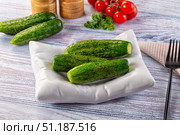 Homemade lightly salted cucumbers snack. Стоковое фото, фотограф Андрей Старостин / Фотобанк Лори