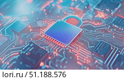 This showcases advanced cybersecurity technology featuring intricate circuits and a digital lock, highlighting innovation in tech protection. Стоковое AI-видео, аниматор Данила Большаков / Фотобанк Лори