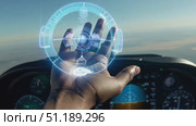 Take in the breathtaking views as the pilot expertly navigates through the clear skies with hands on the controls during sunset. Стоковое AI-видео, аниматор Данила Большаков / Фотобанк Лори