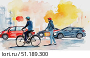 Two individuals ride bikes through scenic urban streets during sunset, capturing the lively essence of the city’s evening atmosphere. Стоковое AI-видео, аниматор Данила Большаков / Фотобанк Лори