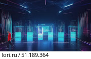 Experience a stunning showcase of digital architecture and interactive displays highlighting cutting-edge virtual reality at the technology expo. Стоковое AI-видео, аниматор Данила Большаков / Фотобанк Лори