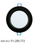 Black round recessed light fixture for GX53 bulb, isolated on white background, ideal for modern interior lighting and product presentation. Стоковое фото, фотограф Татьяна Терехина / Фотобанк Лори