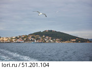 ISTANBUL, TURKEY - NOVEMBER 26, 2021: Building on the Princes' Islands, view from the ship. The Sea of Marmara. Редакционное фото, фотограф Наталия Кирсанова / Фотобанк Лори
