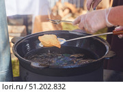 The process of making chebureks or haluts. A traditional dish of the peoples of the Caucasus. Стоковое фото, фотограф Наталия Кирсанова / Фотобанк Лори