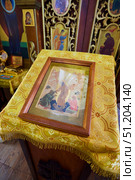 Arkhyz, Russia. - October 6, 2025: Temple of the Prophet of God Elijah, Nizhny Arkhyz. The Christian Orthodox Church, 10th century AD. Interior decoration. Редакционное фото, фотограф Наталия Кирсанова / Фотобанк Лори