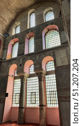 Turkey, Istanbul, the Bazaar district, Kalenderhane mosque (former Byzantine church from the 12th century, converted in mosque in 1453) colorful stained glass Stained glass windows. Decorative colored frames transparent glasses for church cathedral medieval windows recent vector templates. Стоковое фото, фотограф Zita Khasanova / Фотобанк Лори