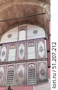 Turkey, Istanbul, the Bazaar district, Kalenderhane mosque (former Byzantine church from the 12th century, converted in mosque in 1453) colorful stained glass Stained glass windows. Decorative colored frames transparent glasses for church cathedral medieval windows recent vector templates. Стоковое фото, фотограф Zita Khasanova / Фотобанк Лори