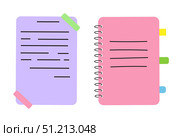 Set of Notepads in Simple Minimalistic Flat Style Isolated on White Background. Vector Icon of Notepad and Document Hanging on Wall. Vector Illustration Sticker Notepad, Notebook for Marks, Sheet. Стоковая иллюстрация, иллюстратор Tosunyan Lusine / Фотобанк Лори