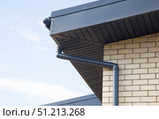 Modern guttering on a modern roof. Roof drainage. Стоковое AI-изображение, AI-художник Александр Поташев / Фотобанк Лори