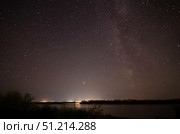 Night starry sky over the Irtysh River in the Omsk Region. Стоковое фото, фотограф Александр Карпенко / Фотобанк Лори