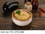 Eggplant dip - Mutabal with tahini paste. Стоковое фото, фотограф Андрей Старостин / Фотобанк Лори