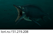 Concept of the suction feeding Shastasaurus eating celphalopods. Vitor Silva/Stocktrek Images/TASS. Стоковое фото, агентство ТАСС / Фотобанк Лори