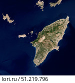Satellite image of the Greek island of Rhodes in the Aegean Sea. Stocktrek Images, Inc./TASS (2012 год). Стоковое фото, агентство ТАСС / Фотобанк Лори