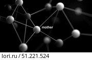 Mother networking concept, interconnected nodes depicting family connections, spherical elements representing individual relationships, central maternal hub linking personal networks. Стоковое AI-изображение, AI-художник Юрий Поздников / Фотобанк Лори