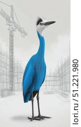 Construction site sketch provides a contrasting backdrop for a vibrant blue heron, its striking plumage and poised stance creating a captivating visual juxtaposition. Стоковое AI-видео, аниматор Юрий Поздников / Фотобанк Лори