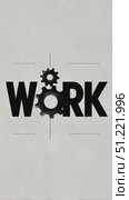 Metallic interlocking gears spinning, forming 'work' word pattern on white textured backdrop, representing synchronized professional collaboration. Стоковое AI-видео, аниматор Юрий Поздников / Фотобанк Лори