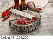 Spanish dry Fuet sausages snack. Стоковое фото, фотограф Андрей Старостин / Фотобанк Лори