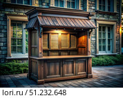 Overhead View of a Wooden Stall in a Medieval Village Setting. Generative AI. Стоковое AI-изображение, AI-художник Roman Zavorotny / Фотобанк Лори