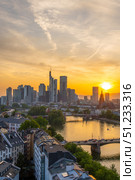 Frankfurt am Main Downtown City Skyline at Sunset. Aerial View. Hesse, Germany. Стоковое фото, фотограф Максим Забаровский / Фотобанк Лори