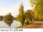 Золотая осень в Царицынском парке, живописный вид с островком. Город Москва (2020 год). Редакционное фото, фотограф Солодовникова Елена / Фотобанк Лори