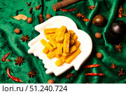 Crispy Golden Sticks Delight on a Decorative Plate in a Food Still Life. Стоковое фото, фотограф Aleksandr Golubev / Фотобанк Лори