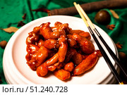 Dazzling Sweet and Sour Pork Presentation at a Northern China Restaurant. Стоковое фото, фотограф Aleksandr Golubev / Фотобанк Лори