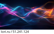 Iridescent Wave Pattern in Neon Blue, Pink, Orange for Futuristic 2000s, Y2K Design. Стоковое AI-изображение, AI-художник Александра Конопля / Фотобанк Лори