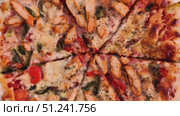 Enjoy the flavor of a Delicious Chicken Pizza topped with Fresh Vegetables and herbs. Стоковое видео, видеограф Vladimir Vintonjak / Фотобанк Лори