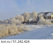 View of the village of Irtysh on the shores of the snow-covered (2019 год). Редакционное фото, фотограф Александр Карпенко / Фотобанк Лори