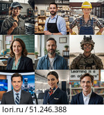 Collage of portraits of people of various professions. AI generated. Стоковое AI-изображение, AI-художник Андрей Аркуша / Фотобанк Лори