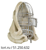 Watercolor illustration of a metal bird cage with open door and drapery. Large arched aviary on a stand. For pet shops, zoos, bird and animal goods stores. Decorative interior element, poster creation. Стоковая иллюстрация, иллюстратор Larisa Hamukova / Фотобанк Лори