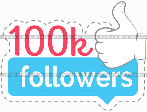 100k followers card banner template for celebrating many followers in online social media networks. Hand gesture with thumbs up showing Ok sign congratulating networking thanks, net friends. 100k followers card banner template for celebrating many followers in online social media networks. Стоковая иллюстрация, агентство Ingram Publishing / Фотобанк Лори