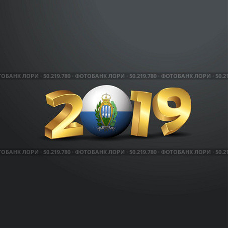 2019 Golden Typography with San Marino Flag. Happy New Year Lettering. Стоковая иллюстрация, агентство Ingram Publishing / Фотобанк Лори